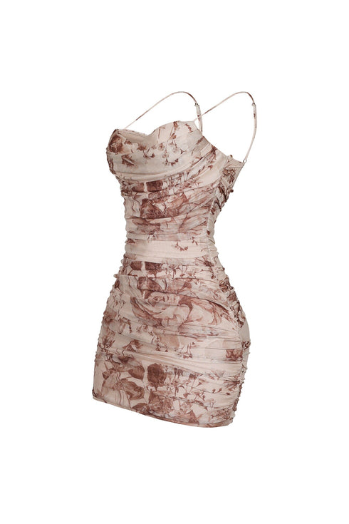 Flynn Mesh Print Tank Ruched Mini Dress